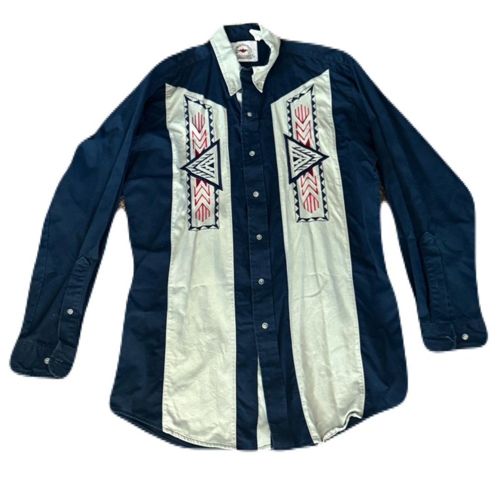 Mid Western Garments Medium Blue Beige Aztek Western Shirt